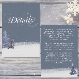 Snowy Woodland Forest Dusty Blue Wedding Details Informatiekaartje