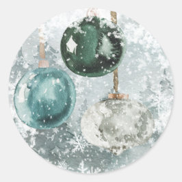 Snowy Woodland Forest  Green Glass Ornament Ronde Sticker