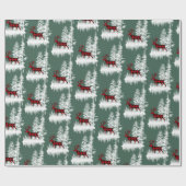 Snowy Woodland Forest Green Red Buffalo Deer Cadeaupapier (Vlak)
