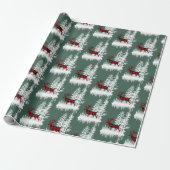 Snowy Woodland Forest Green Red Buffalo Deer Cadeaupapier (Uitgerold)