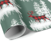 Snowy Woodland Forest Green Red Buffalo Deer Cadeaupapier (Rol Hoek)