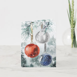 Snowy Woodland Forest Hanging Glass Ornamenten Hol Feestdagen Kaart