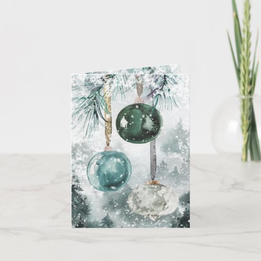 Snowy Woodland Forest Hanging Glass Ornaments Feestdagen Kaart (Voorkant)
