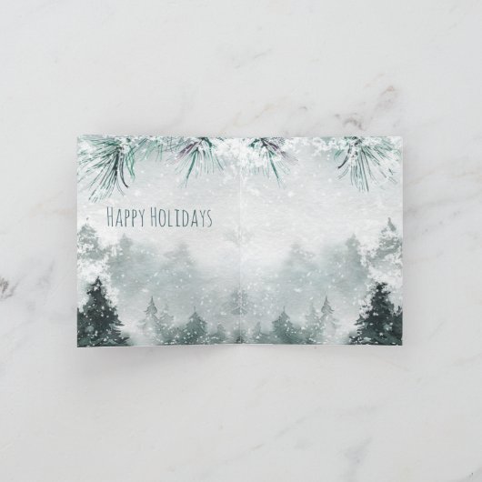 Snowy Woodland Forest Hanging Glass Ornaments Feestdagen Kaart (Binnen)