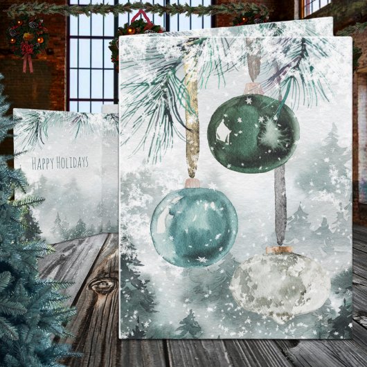Snowy Woodland Forest Hanging Glass Ornaments Feestdagen Kaart