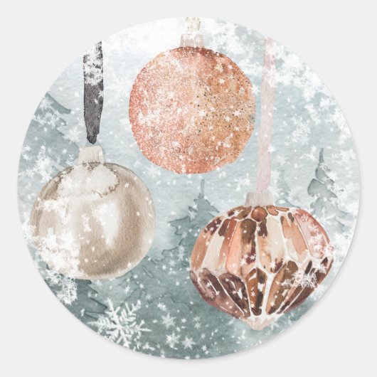 Snowy Woodland Forest  Pink Glass Ornaments Ronde Sticker (Voorkant)