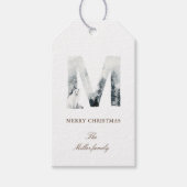 Snowy Woodland Monogram Elegante Vakantie Favoriet Cadeaulabel (Voorkant)