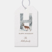 Snowy Woodland Monogram Elegante Vakantie Favoriet Cadeaulabel (Voorkant)