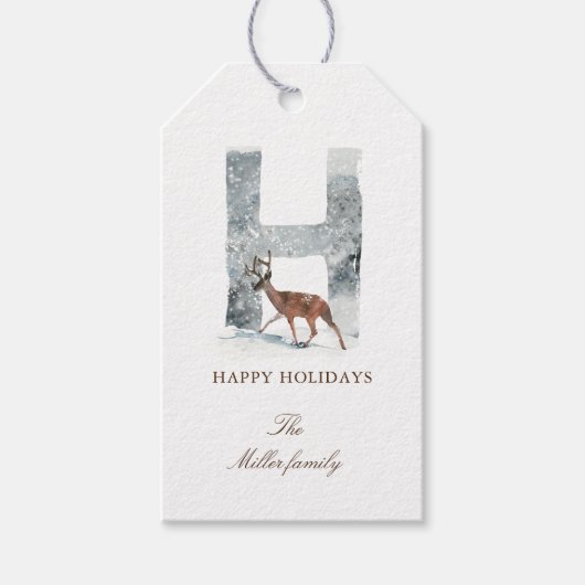 Snowy Woodland Monogram Elegante Vakantie Favoriet Cadeaulabel (Voorkant)