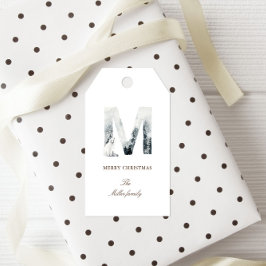 Snowy Woodland Monogram Elegante Vakantie Favoriet Cadeaulabel