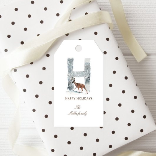 Snowy Woodland Monogram Elegante Vakantie Favoriet Cadeaulabel
