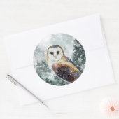 Snowy Woodland Mountain Forest Owl Ronde Sticker (Envelop)