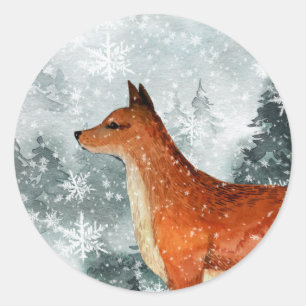 Snowy Woodland Mountain Forest Red Fox Ronde Sticker