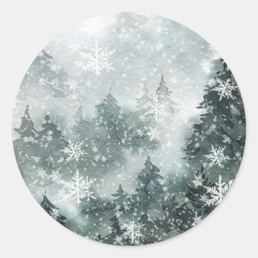 Snowy Woodland Mountain Forest Ronde Sticker (Voorkant)