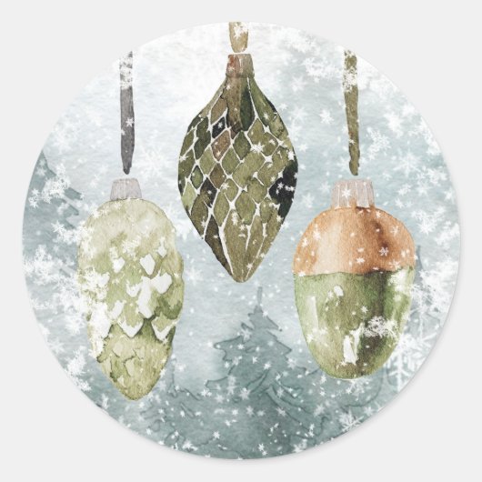 Snowy Woodland  Pine Cone Glass Ornaments Ronde Sticker (Voorkant)