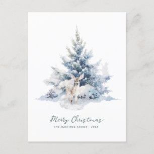 Snowy Woodland Pine Deer Merry Christmas Feestdagenkaart