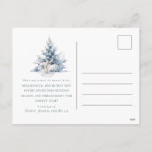 Snowy Woodland Pine Deer Merry Christmas Feestdagenkaart (Achterkant)