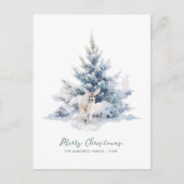Snowy Woodland Pine Deer Merry Christmas Feestdagenkaart (Voorkant)