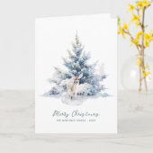 Snowy Woodland Pine Deer Merry Christmas Flat Kaart (Gele Bloem)