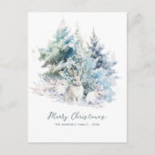 Snowy Woodland Pine Rabbit Merry Christmas Feestdagenkaart (Voorkant)