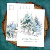 Snowy Woodland Pine Rabbit Merry Christmas Feestdagenkaart
