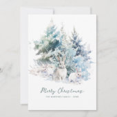 Snowy Woodland Pine Rabbit Merry Christmas Flat Feestdagenkaart (Voorkant)
