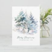 Snowy Woodland Pine Rabbit Merry Christmas Flat Feestdagenkaart (Staand voorkant)
