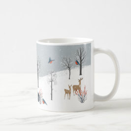 Snowy Woodland Scene Saltbox Home Fox Deer Koffiemok