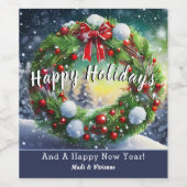 Snowy Wreath Holiday Wijn Etiket (Enkel label)