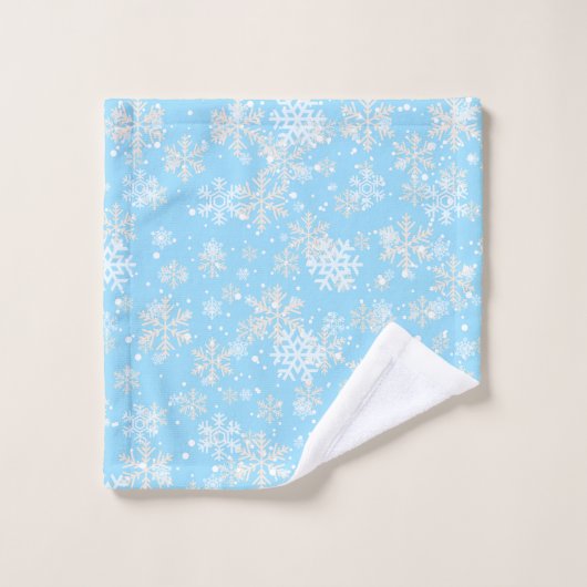 SnowyFlakes tegen zacht blauwe achtergrond Bad Handdoek (Wasdoekje)