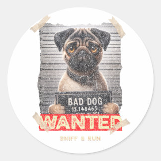 Snuffel & Ren Pug: Schattige voortvluchtige op de  Ronde Sticker