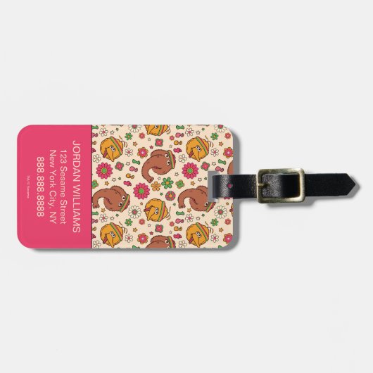 Snuffleupagus en Big Bird Groovy Flower Pattern Bagagelabel (Voorkant horizontaal)