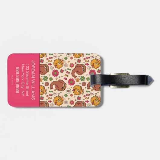 Snuffleupagus en Big Bird Groovy Flower Pattern Bagagelabel (Achterkant horizontaal)