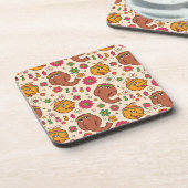 Snuffleupagus en Big Bird Groovy Flower Pattern Bier Onderzetter (Linkerzijde)