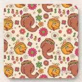 Snuffleupagus en Big Bird Groovy Flower Pattern Bier Onderzetter (Voorkant)