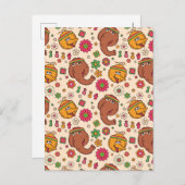Snuffleupagus en Big Bird Groovy Flower Pattern Briefkaart (Voorkant / Achterkant)