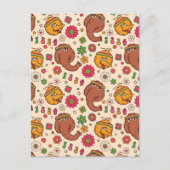 Snuffleupagus en Big Bird Groovy Flower Pattern Briefkaart (Voorkant)