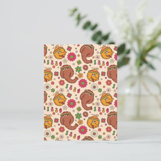 Snuffleupagus en Big Bird Groovy Flower Pattern Briefkaart (Staand voorkant)