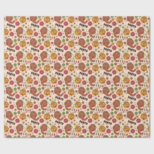Snuffleupagus en Big Bird Groovy Flower Pattern Cadeaupapier (Vlak)