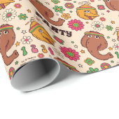 Snuffleupagus en Big Bird Groovy Flower Pattern Cadeaupapier (Rol Hoek)