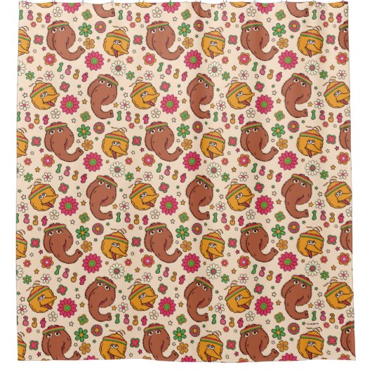 Snuffleupagus en Big Bird Groovy Flower Pattern Douchegordijn (Voorkant)