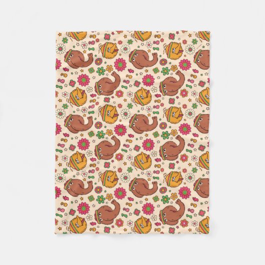 Snuffleupagus en Big Bird Groovy Flower Pattern Fleece Deken (Voorkant)