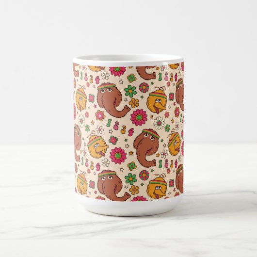 Snuffleupagus en Big Bird Groovy Flower Pattern Koffiemok (Center)