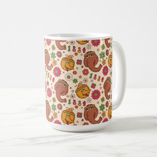 Snuffleupagus en Big Bird Groovy Flower Pattern Koffiemok (Voorkant rechts)