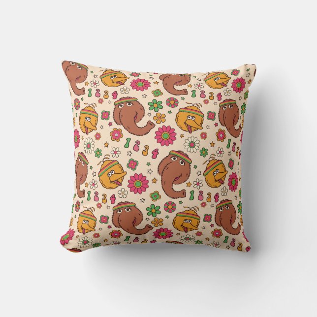 Snuffleupagus en Big Bird Groovy Flower Pattern Kussen (Voorkant)