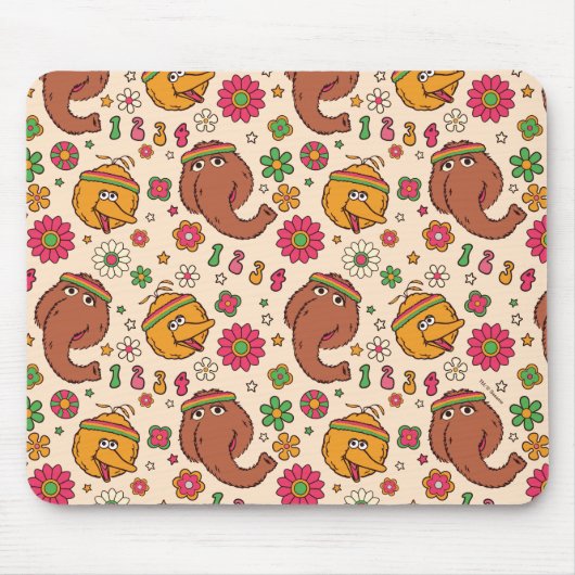 Snuffleupagus en Big Bird Groovy Flower Pattern Muismat (Voorkant)