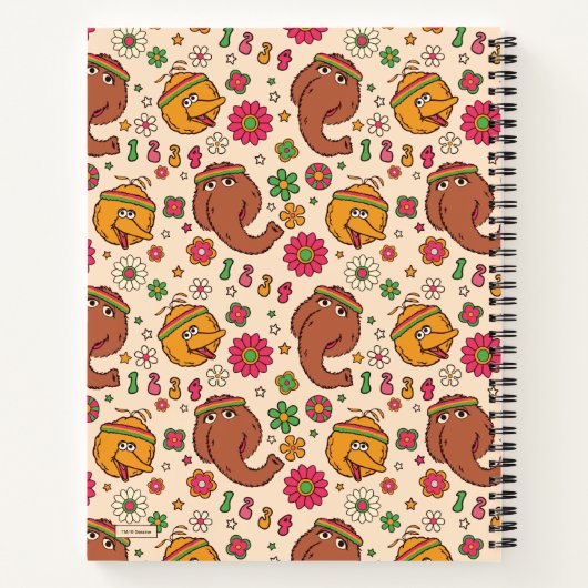 Snuffleupagus en Big Bird Groovy Flower Pattern Notitieboek (Achterkant)
