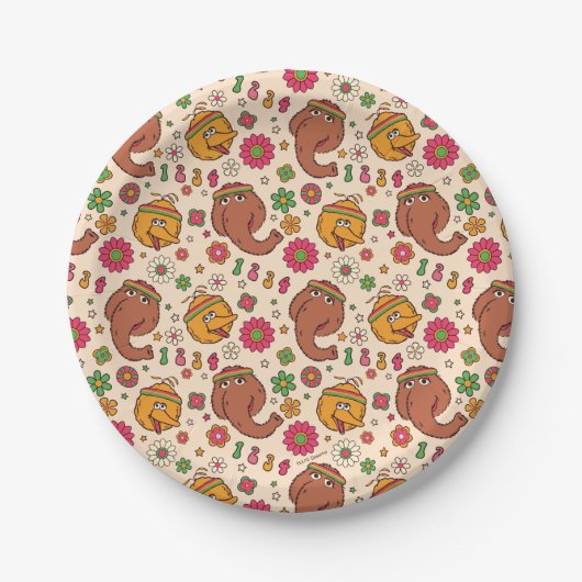 Snuffleupagus en Big Bird Groovy Flower Pattern Papieren Bordje (Voorkant)