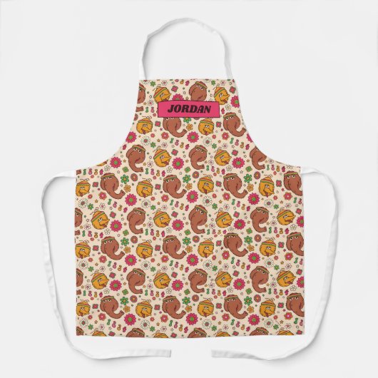 Snuffleupagus en Big Bird Groovy Flower Pattern Schort (Voorkant)