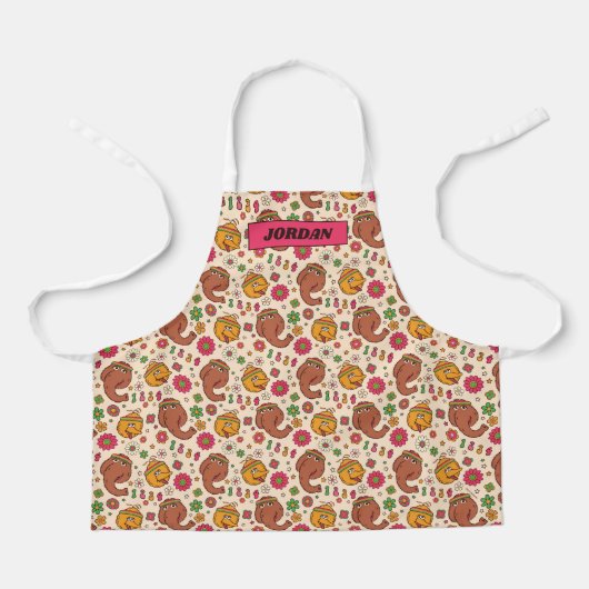 Snuffleupagus en Big Bird Groovy Flower Pattern Schort (Voorkant)